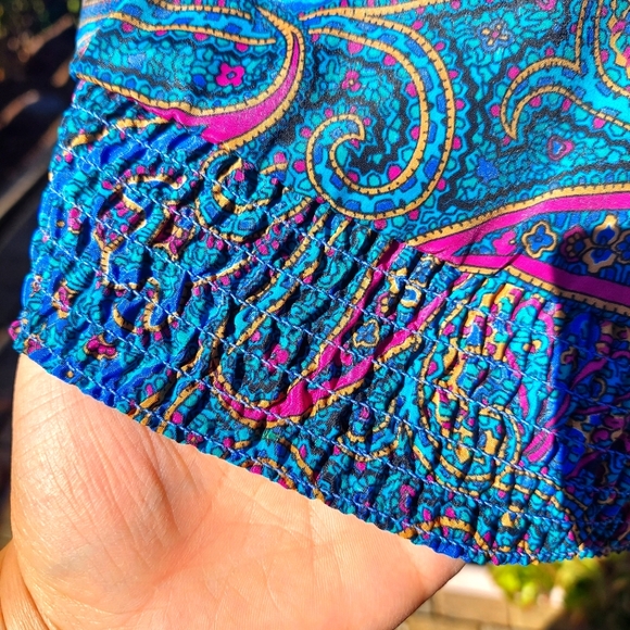 Vintage Alfred Dunner 80s 90s Paisley Blue Pink Yellow Button Up Cravat Shirt - Picture 4 of 8